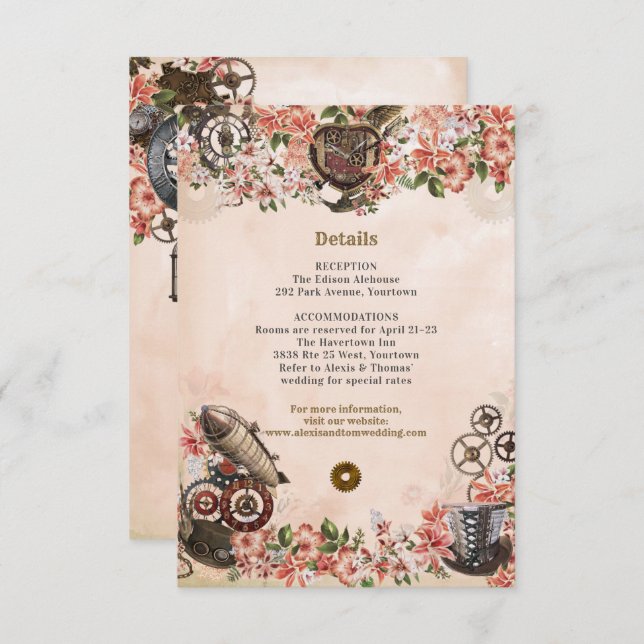 Floral Steampunk Wedding Reception Insert Invitation (Front/Back)