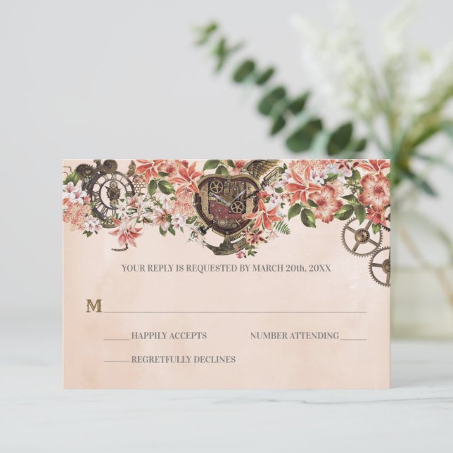 Floral Steampunk Wedding RSVP (Standing Front)