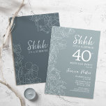 Floral Steel Blue Botanical Surprise 40th Birthday Invitation<br><div class="desc">Simple navy & grey blue surprise 40th birthday party invitation. Minimalist modern design in slate dusty blue featuring botanical accents and typography script font. Steel blue and white feminine floral invite card perfect for a stylish womens surprise bday celebration. Can be customized to any age.</div>