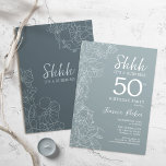 Floral Steel Blue Botanical Surprise 50th Birthday Invitation<br><div class="desc">Simple navy & grey blue surprise 50th birthday party invitation. Minimalist modern design in slate dusty blue featuring botanical accents and typography script font. Steel blue and white feminine floral invite card perfect for a stylish womens surprise bday celebration. Can be customized to any age.</div>