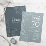 Floral Steel Blue Botanical Surprise 70th Birthday Invitation<br><div class="desc">Simple navy & grey blue surprise 70th birthday party invitation. Minimalist modern design in slate dusty blue featuring botanical accents and typography script font. Steel blue and white feminine floral invite card perfect for a stylish womens surprise bday celebration. Can be customized to any age.</div>