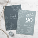 Floral Steel Blue Botanical Surprise 90th Birthday Invitation<br><div class="desc">Simple navy & grey blue surprise 90th birthday party invitation. Minimalist modern design in slate dusty blue featuring botanical accents and typography script font. Steel blue and white feminine floral invite card perfect for a stylish womens surprise bday celebration. Can be customized to any age.</div>