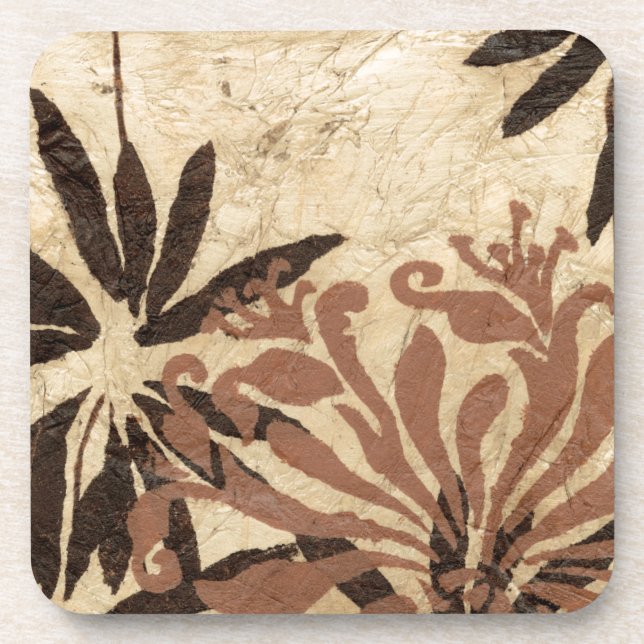 Floral Stencil Design with Tawny Leaves Beverage Coaster (Front)