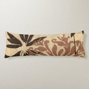 Floral Stencil Design with Tawny Leaves Body Pillow
