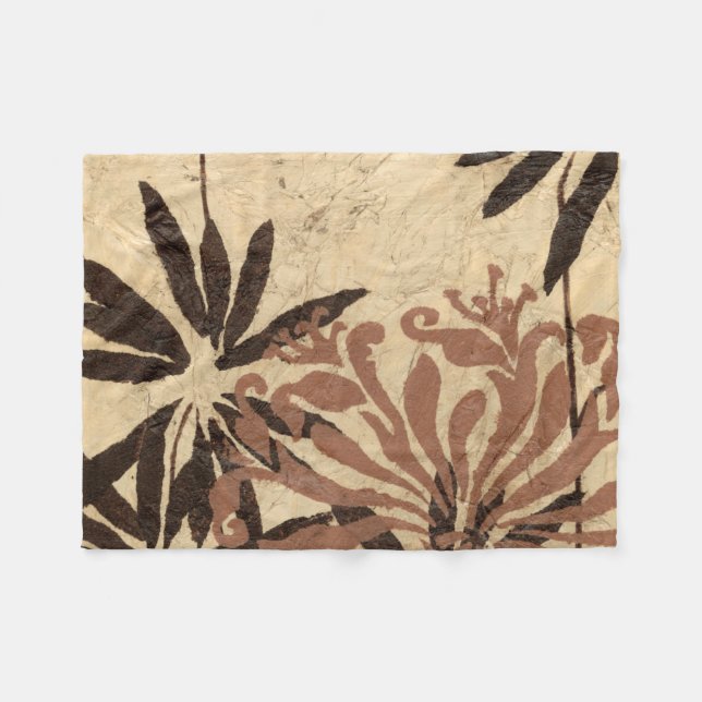 Floral Stencil Design with Tawny Leaves Fleece Blanket (Front (Horizontal))