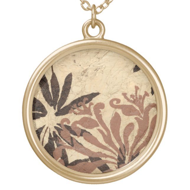 Floral Stencil Design with Tawny Leaves Gold Plated Necklace (Front)