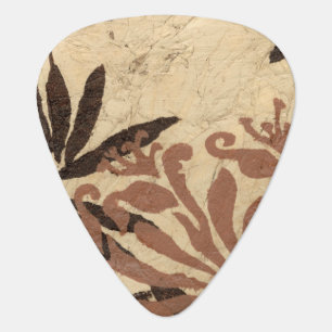 Floral Stencil Design with Tawny Leaves Guitar Pick