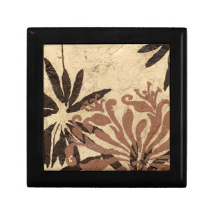 Floral Stencil Design with Tawny Leaves Keepsake Box