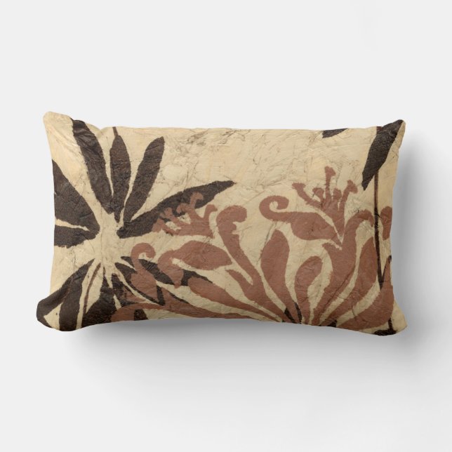 Floral Stencil Design with Tawny Leaves Lumbar Pillow (Front)