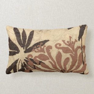 Floral Stencil Design with Tawny Leaves Lumbar Pillow