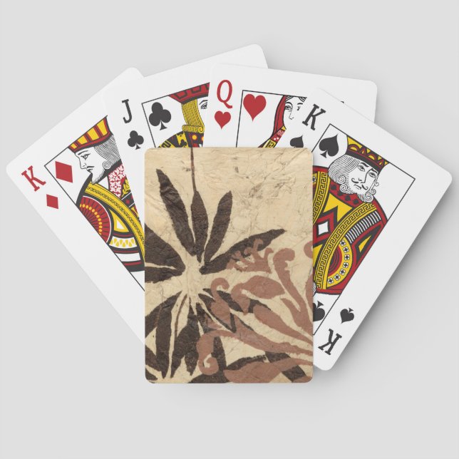 Floral Stencil Design with Tawny Leaves Poker Cards (Back)