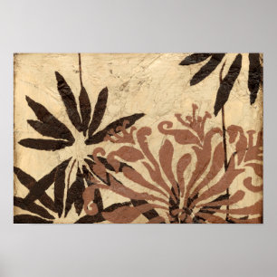 Floral Stencil Design with Tawny Leaves Poster