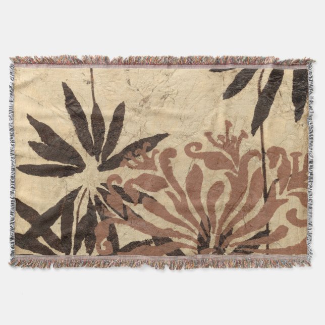 Floral Stencil Design with Tawny Leaves Throw Blanket (Front)