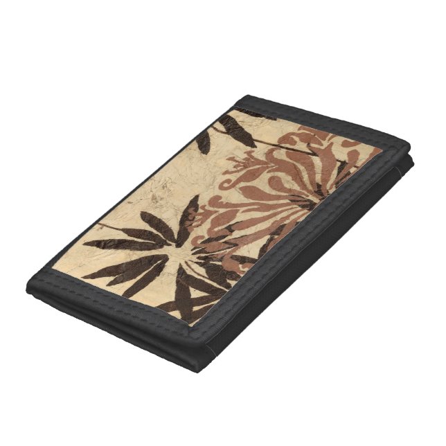 Floral Stencil Design with Tawny Leaves Trifold Wallet (Bottom)