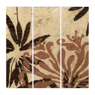Floral Stencil Design with Tawny Leaves Triptych