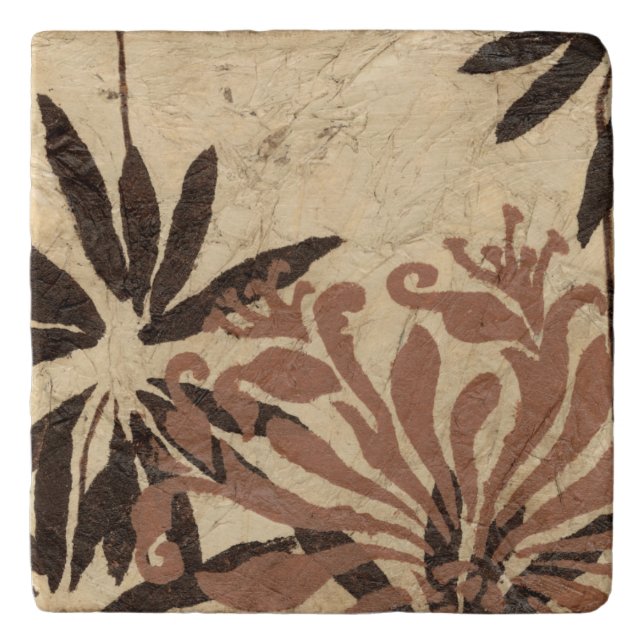 Floral Stencil Design with Tawny Leaves Trivet (Front)