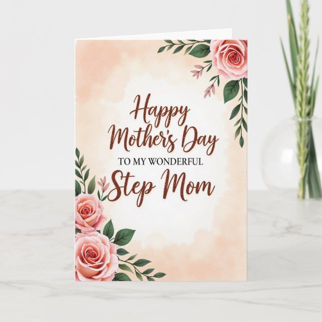Floral Step Mom Day Wishes Card (Front)