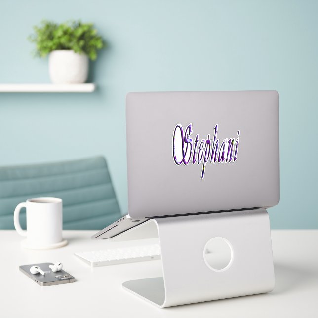 Floral Stephani Name, Sticker (Laptop On Desk)