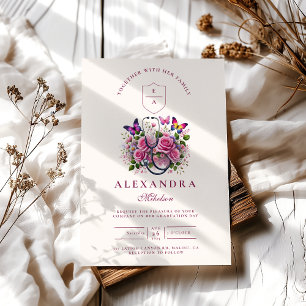 Floral Stethoscope Butterfly Nurse Graduation Invitation