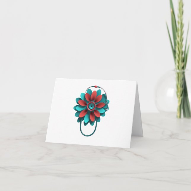 Floral Stethoscope Design – Unique Medical & Healt Thank You Card (Front)