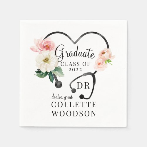 Floral Stethoscope Doctor Graduate Class Year Napkins