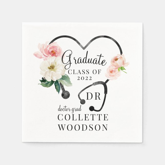 Floral Stethoscope Doctor Graduate Class Year Napkins (Front)