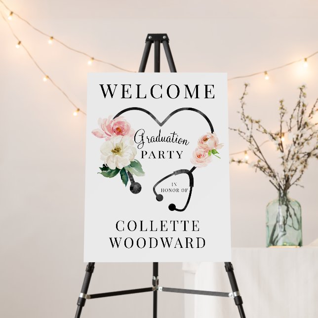 Floral Stethoscope Doctor Nurse Graduate Welcome  Foam Board (In Situ (Stand))