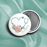 Floral Stethoscope Heart Medical Nurse Caregiver Button at Zazzle