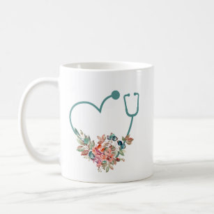 Floral Stethoscope Heart Medical Nurse Caregiver Coffee Mug