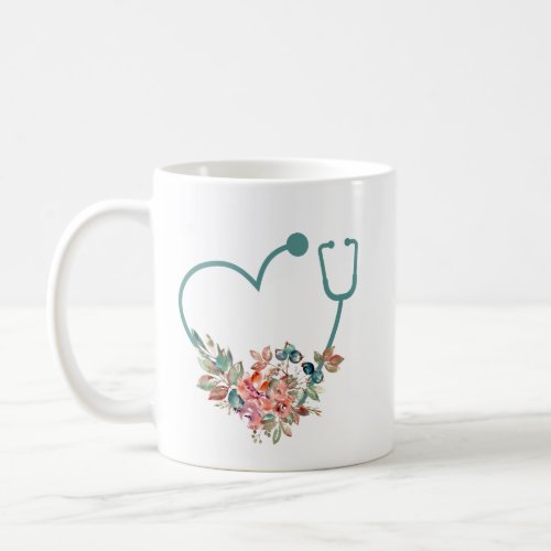 Floral Stethoscope Heart Medical Nurse Caregiver Coffee Mug