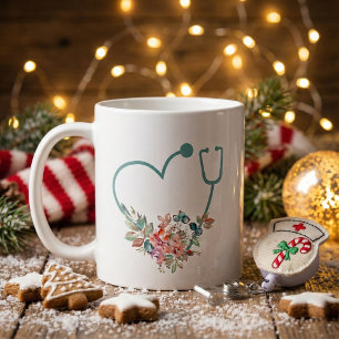 Floral Stethoscope Heart Medical Nurse Caregiver Coffee Mug