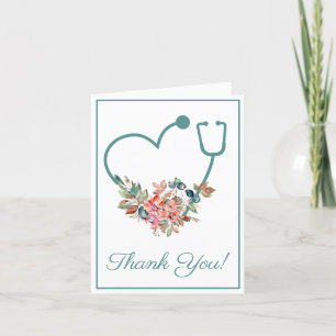 Floral Stethoscope Heart Medical Nurse or Doctor Letterpress Thank You Card