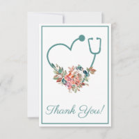 Floral Stethoscope Heart Medical Nurse or Doctor Thank You Card