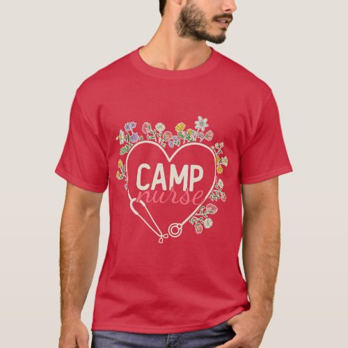 Floral Stethoscope Heart Nursing Camp Nurse 2 T_Shirt