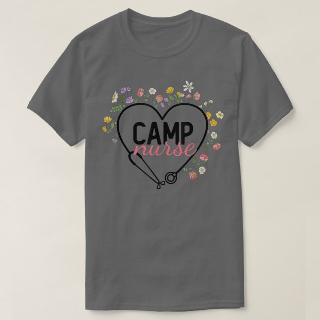 Floral Stethoscope Heart Nursing Camp Nurse  T-Shirt (Design Front)