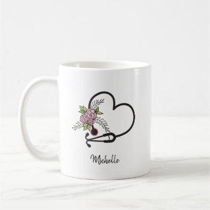 Floral Stethoscope Heart Personalized Nurse Mug