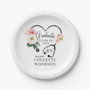 Floral Stethoscope Nurse Grad Class 2022 Party Paper Plates