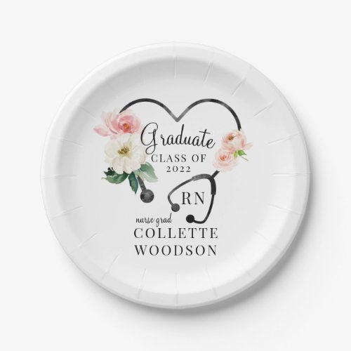 Floral Stethoscope Nurse Grad Class 2022 Party Paper Plates