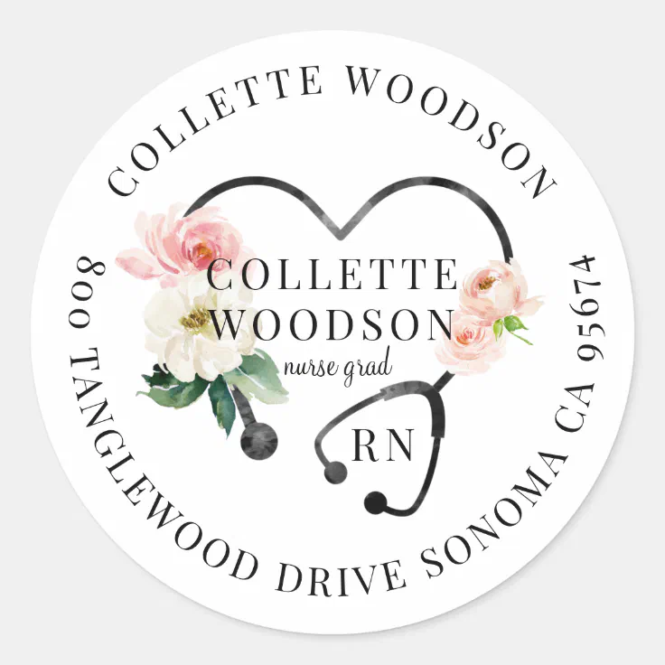 Floral Stethoscope Nurse Grad Return Address Label Zazzle