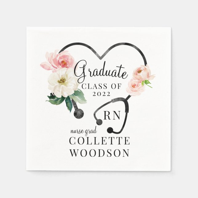 Floral Stethoscope Nurse Graduate Class 2022  Napkins (Front)
