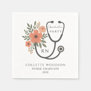 Floral Stethoscope Nurse Graduation Party Napkins