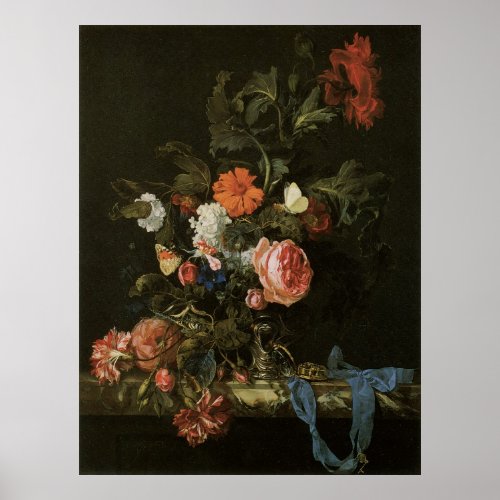 Floral Still Life Flowers in Vase Vintage Baroque Poster