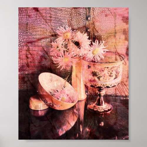 Floral Still Life Pink Grunge Poster