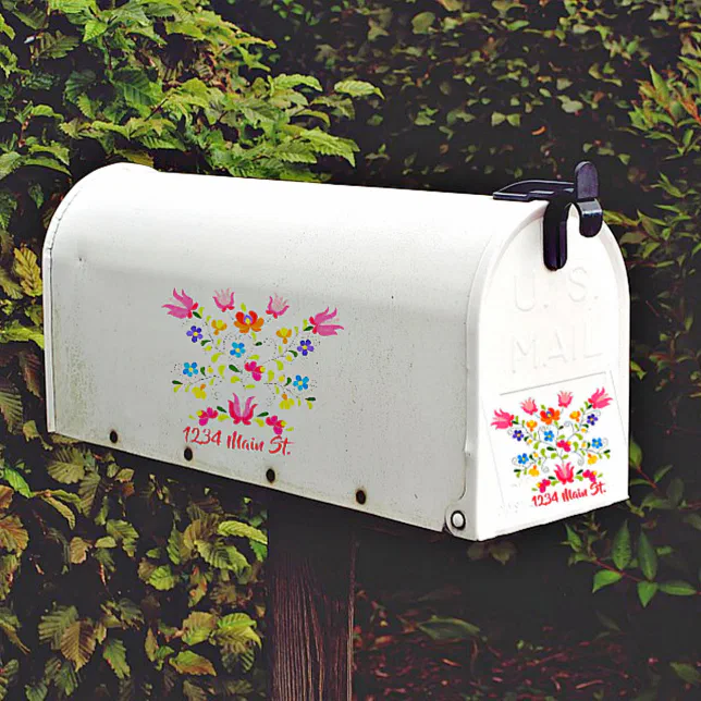 Floral stitch mailbox sticker | Zazzle