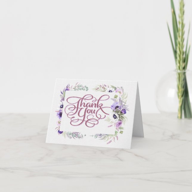 Floral Stitched Image Thank You Card (Front)