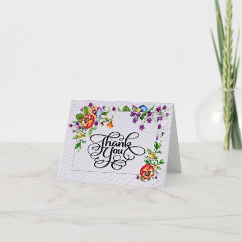 Floral Stitched Image Thank You Card