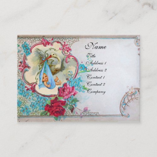 FLORAL STORK BABY SHOWER WITH ROSES MONOGRAM BUSINESS CARD