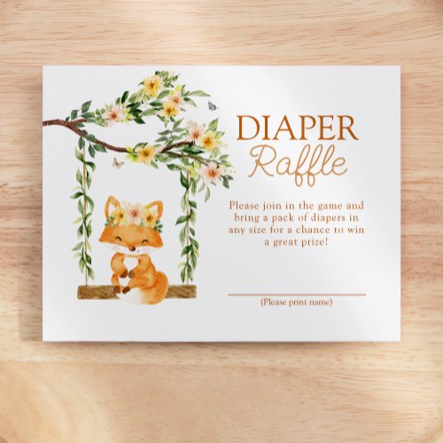 Floral Storybook Fox Baby Shower Diaper Raffle Enclosure Card