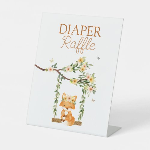 Floral Storybook Fox Baby Shower Diaper Raffle Pedestal Sign