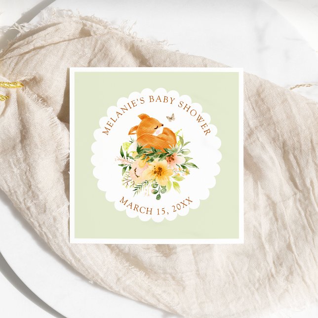 Floral Storybook Fox Baby Shower Napkins (Creator Uploaded)